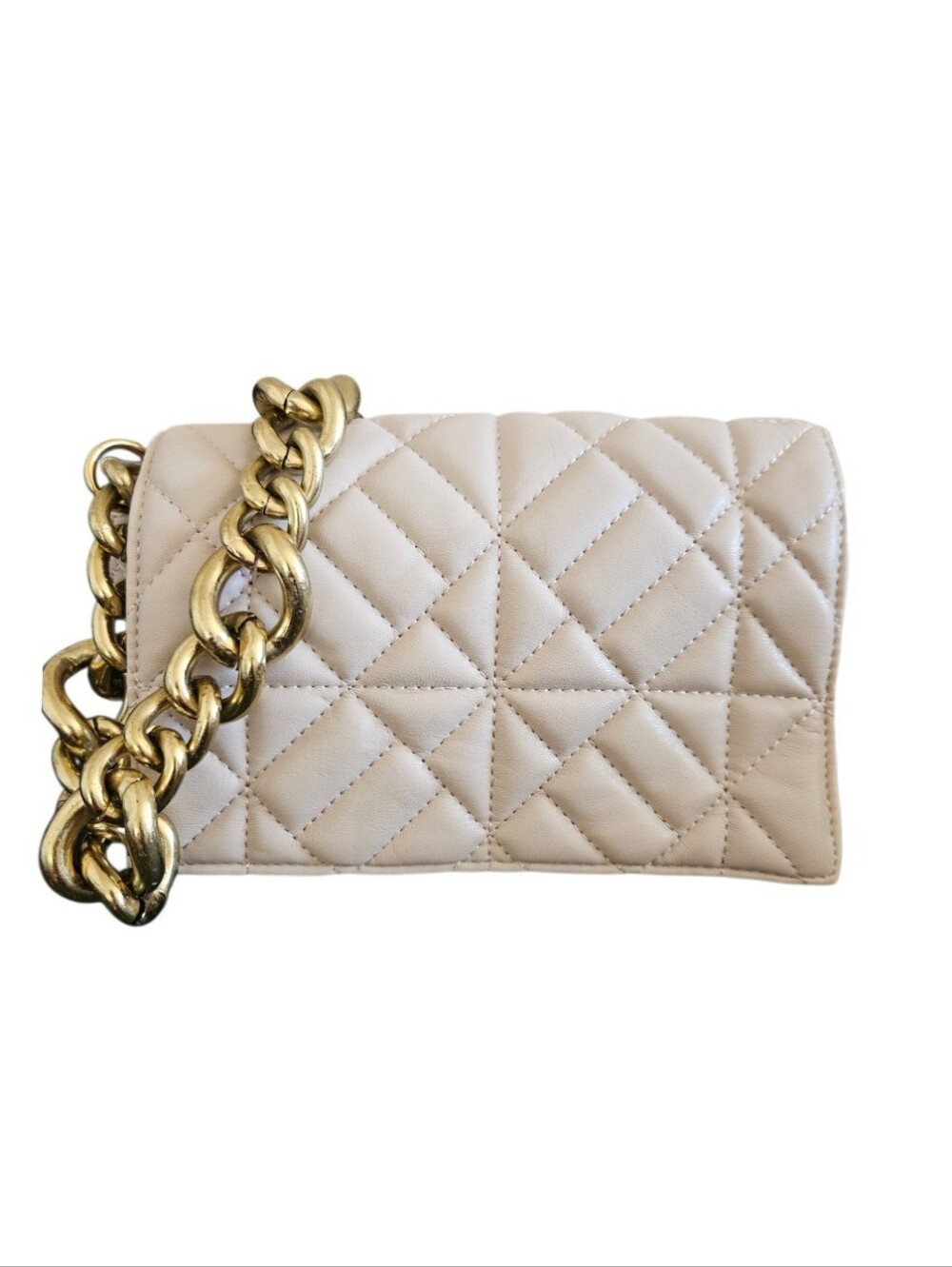 Zara Quilted Chain Strap Cream& Gold Shoulder Bag